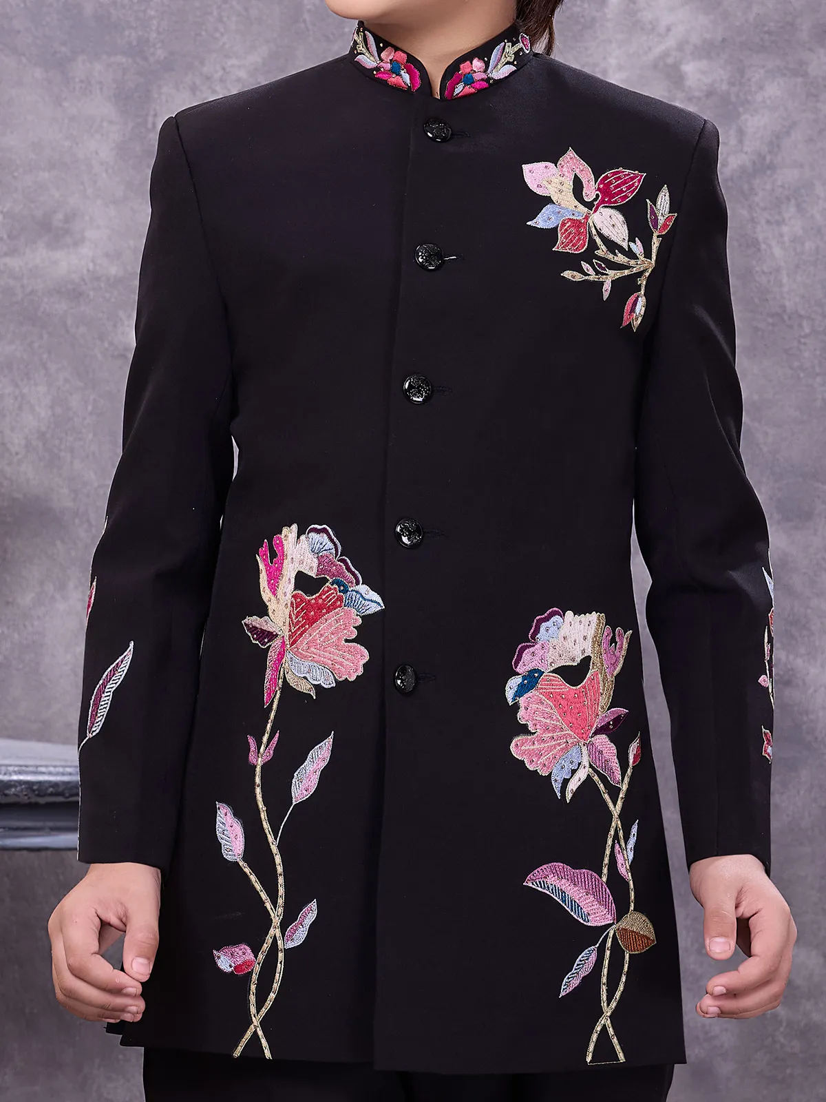 Statement black jacquard stone detailed indowestern