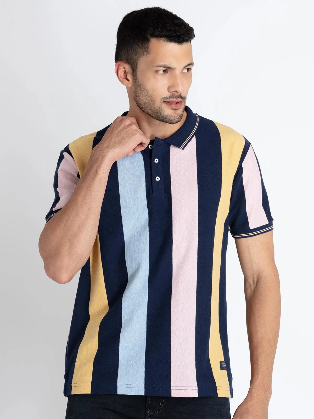 STATUS QUO navy stripe cotton t-shirt