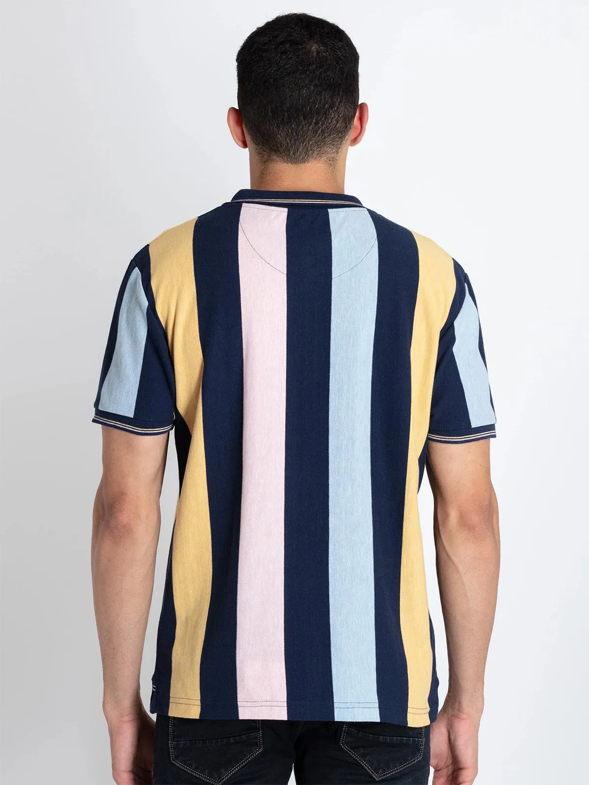 STATUS QUO navy stripe cotton t-shirt