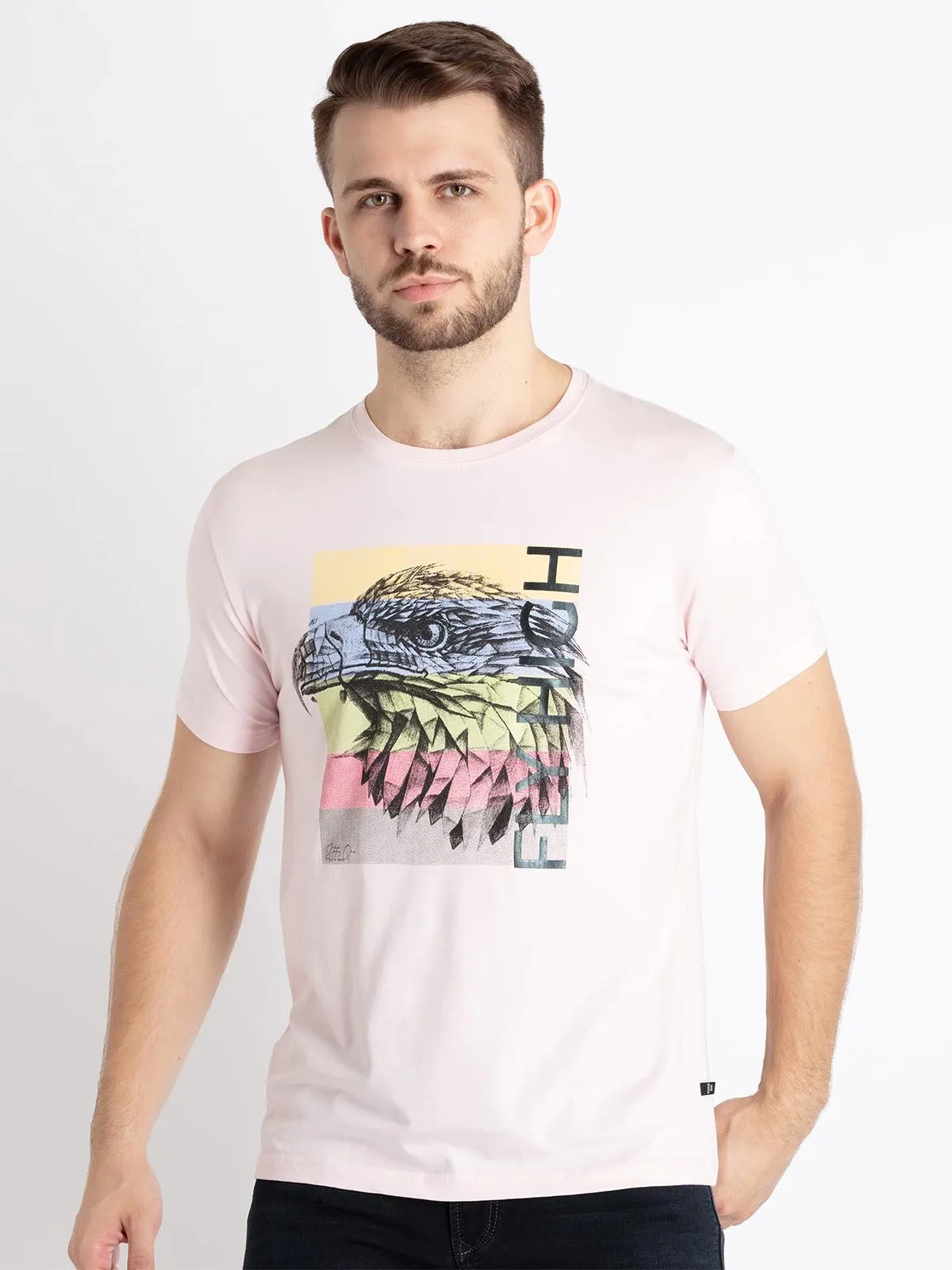 STATUS QUO printed light pink cotton t-shirt