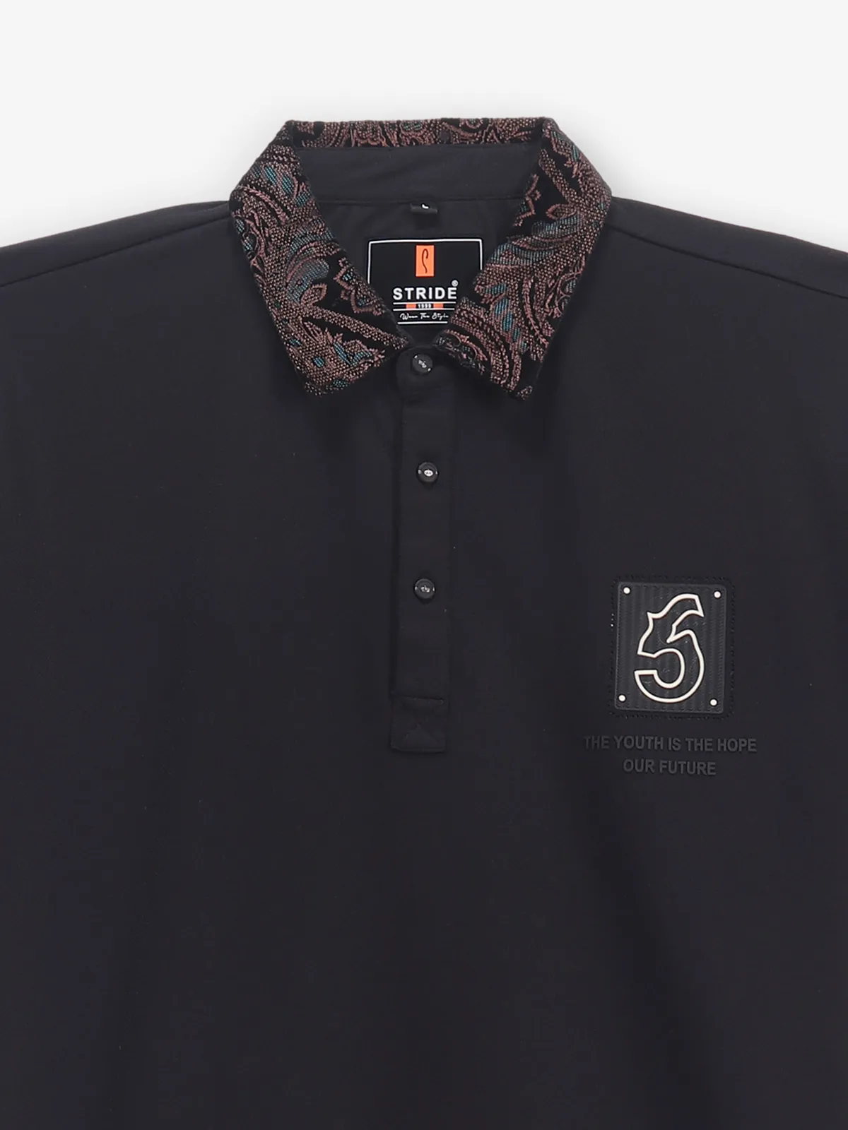 STRIDE plain black cotton polo t-shirt