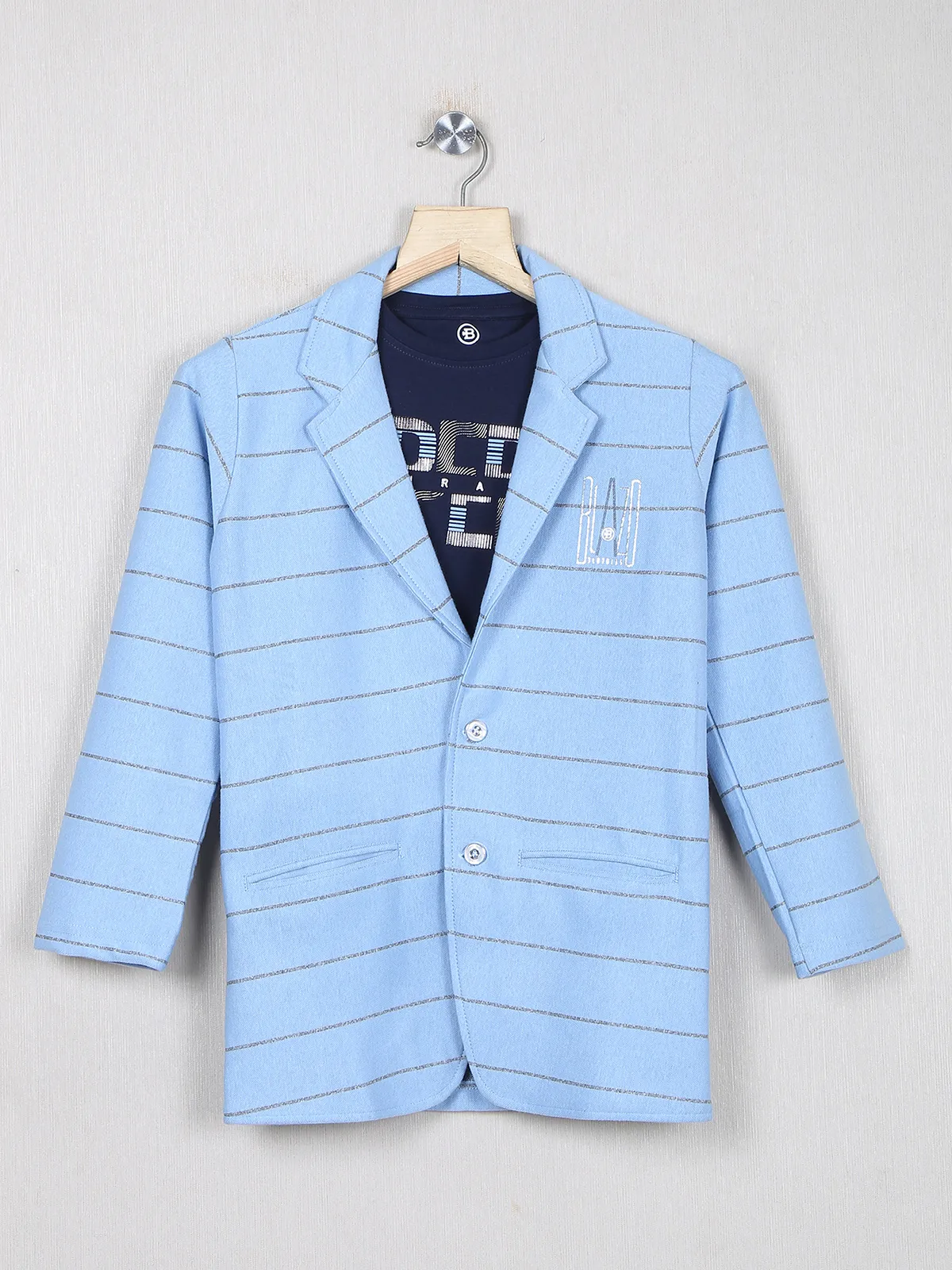 Stripe style light blue terry rayon blazer