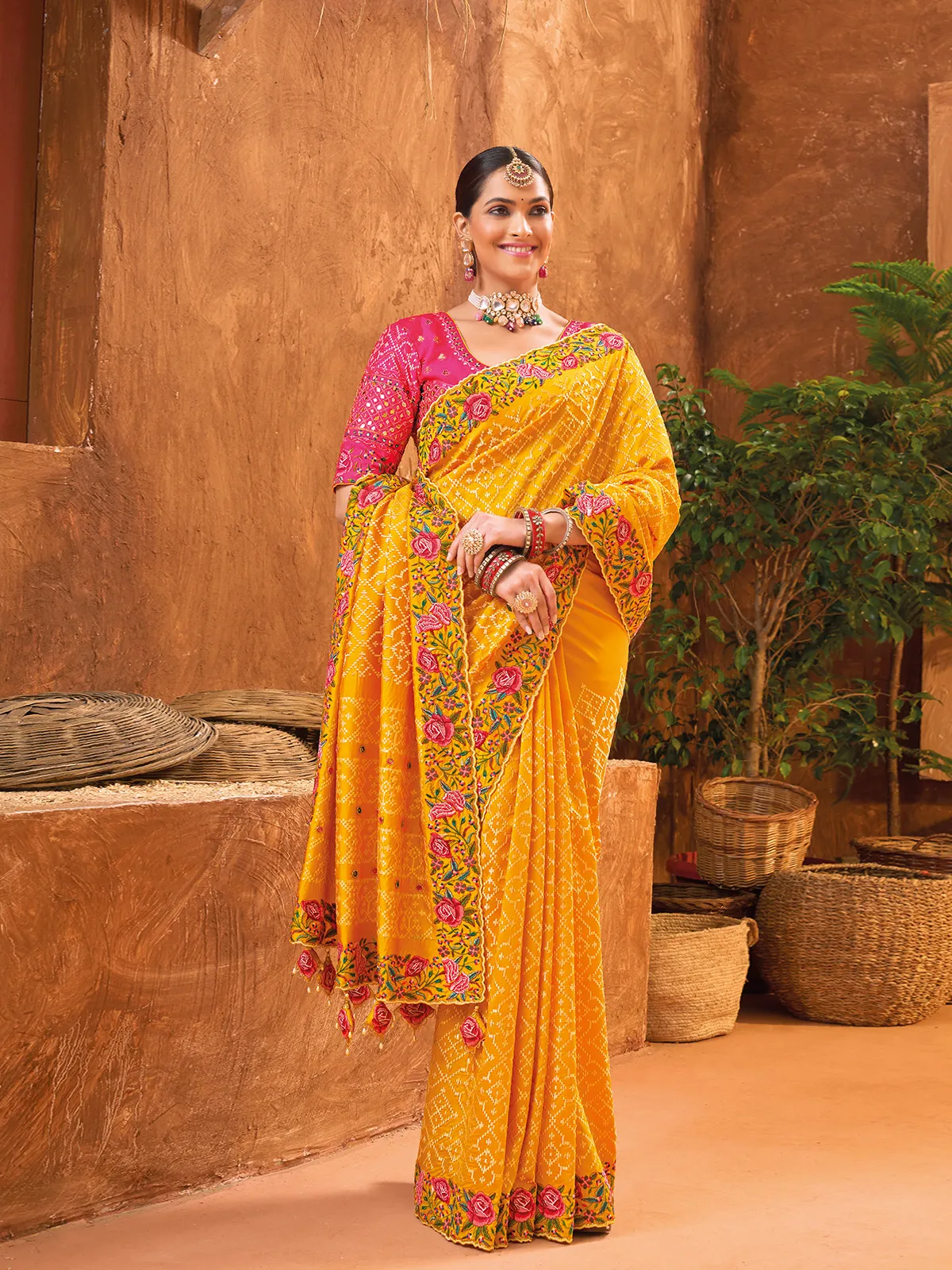 Stunning beautiful yellow banarasi silk saree