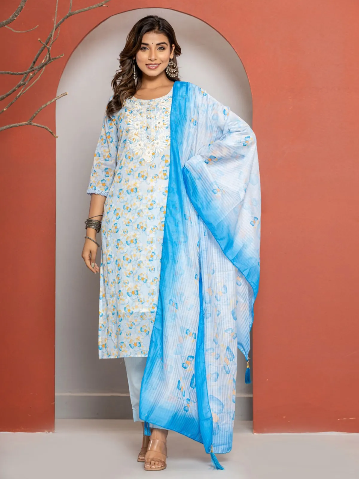 Stunning beautiul white and blue kurti set