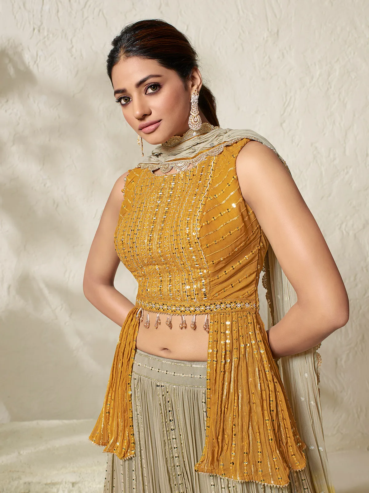 Stunning beige and yellow lehenga choli