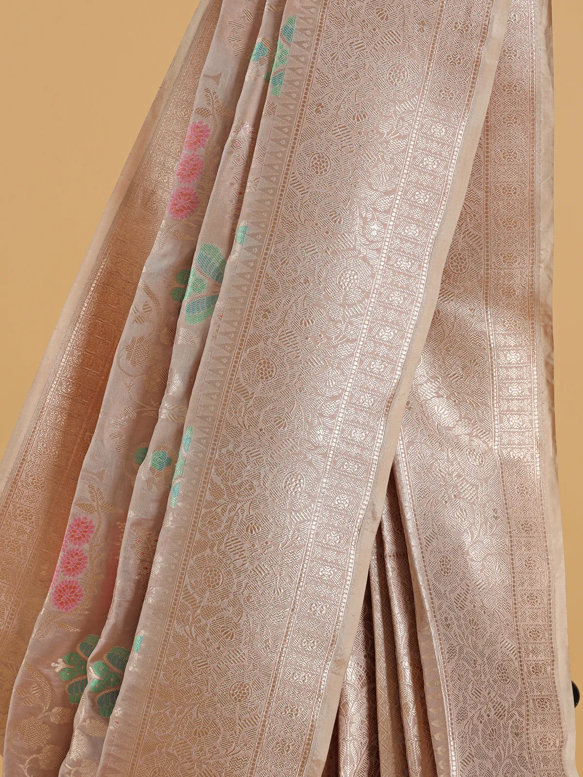 Stunning beige silk banarasi silk saree
