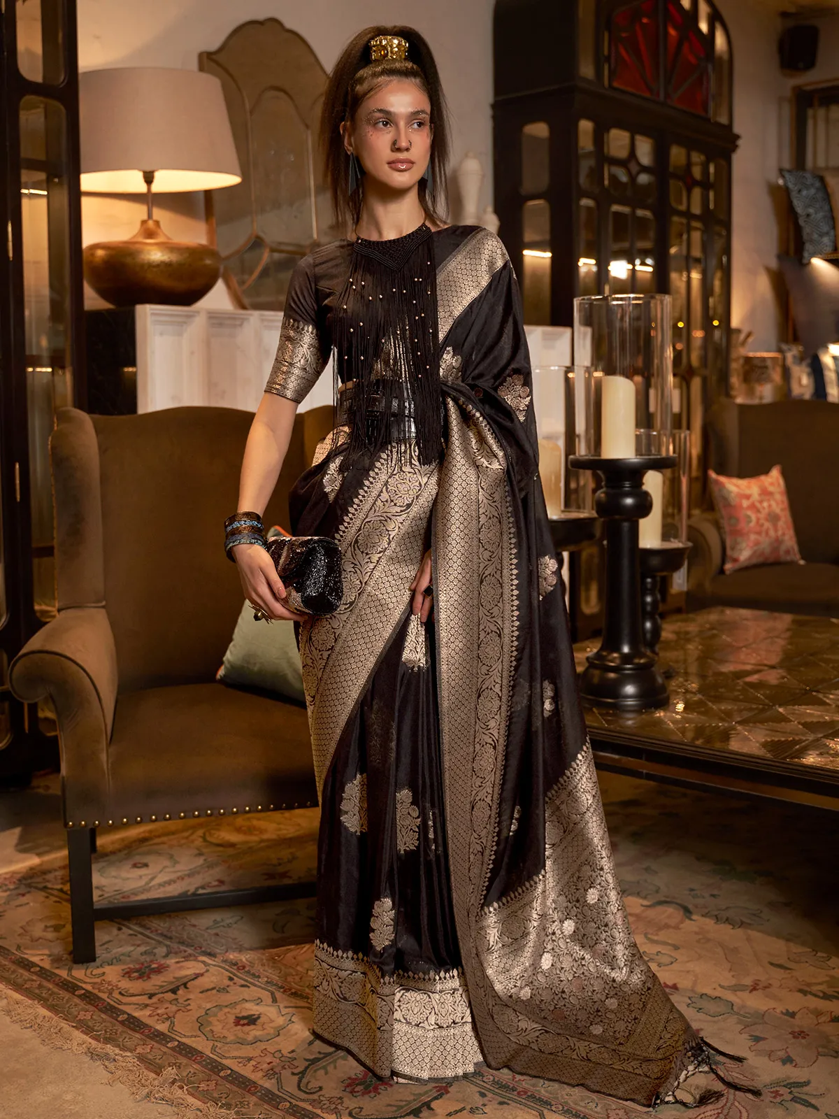 Black khadi georgette saree