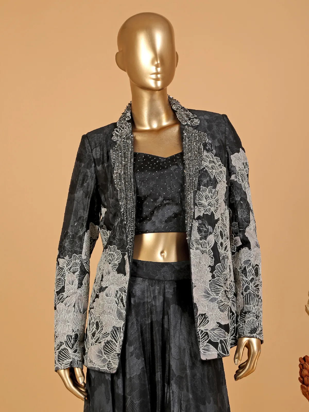 Stunning black printed jacket style palazzo suit