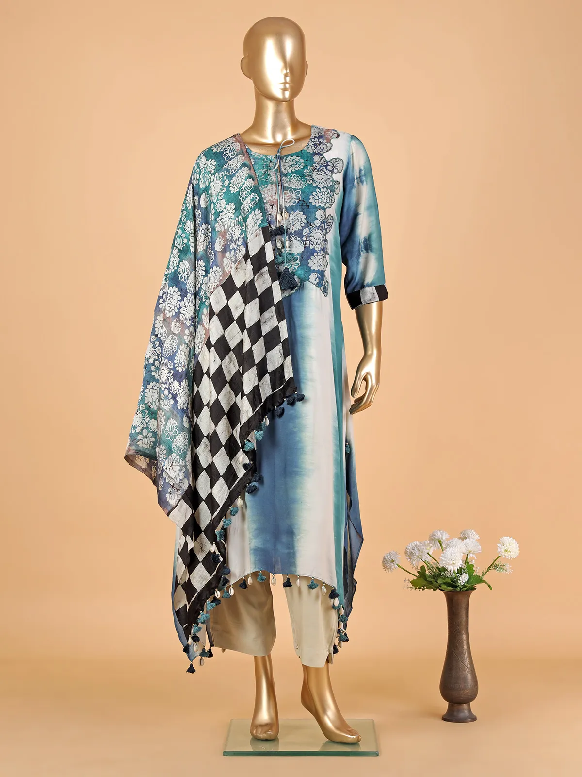 Stunning blue printed silk salwar suit