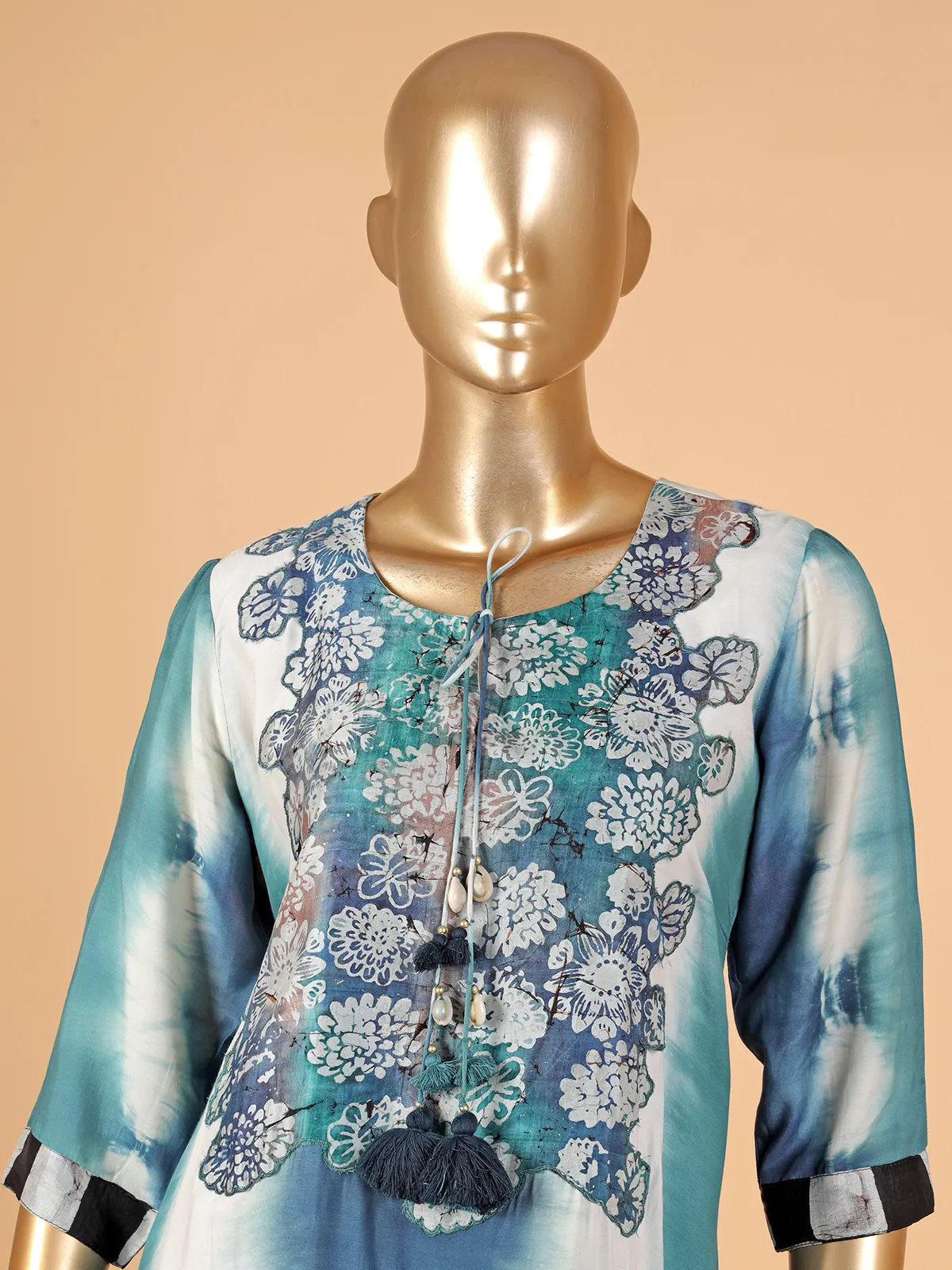 Stunning blue printed silk salwar suit