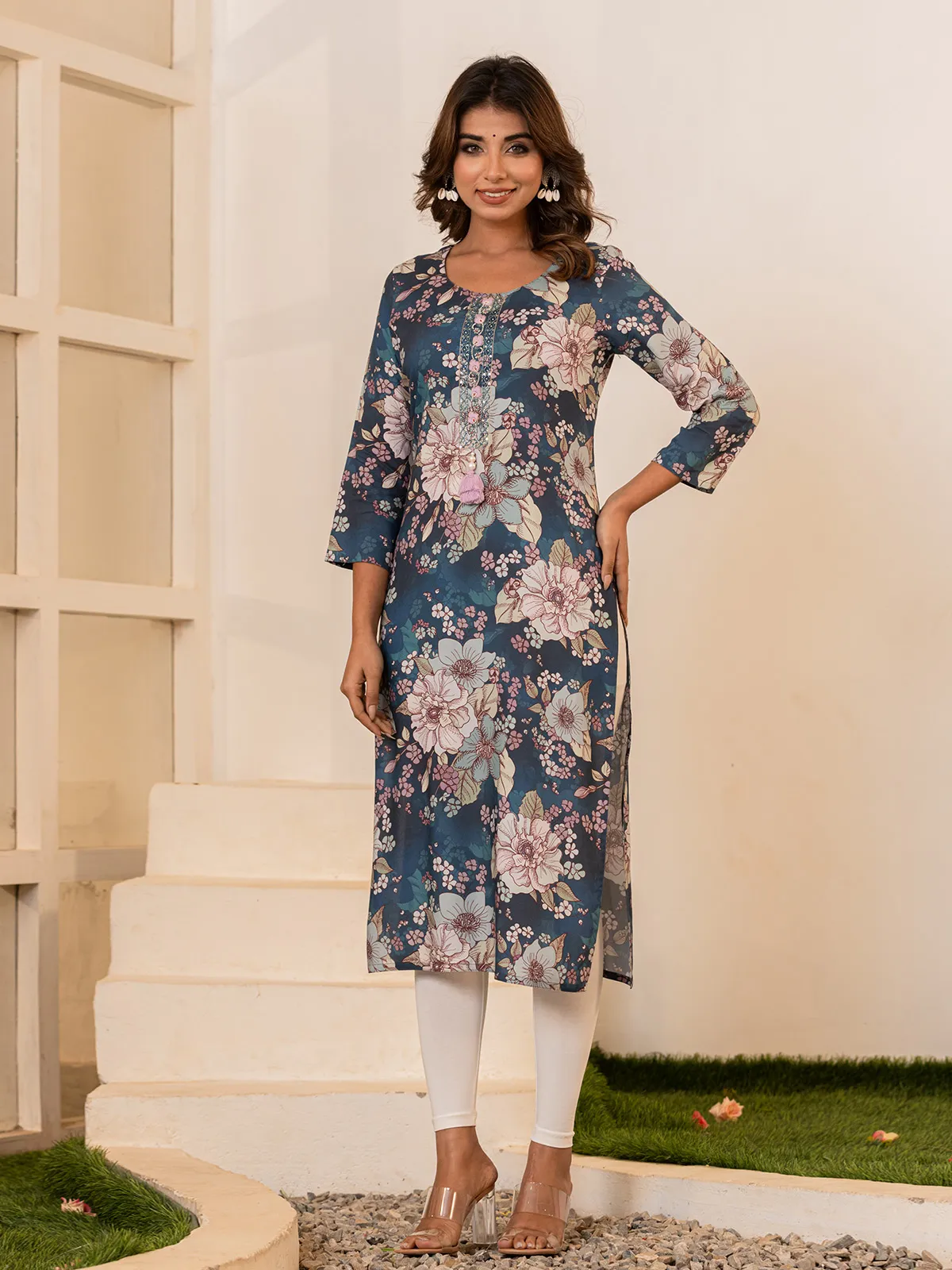 Stunning cotton blue printed kurti