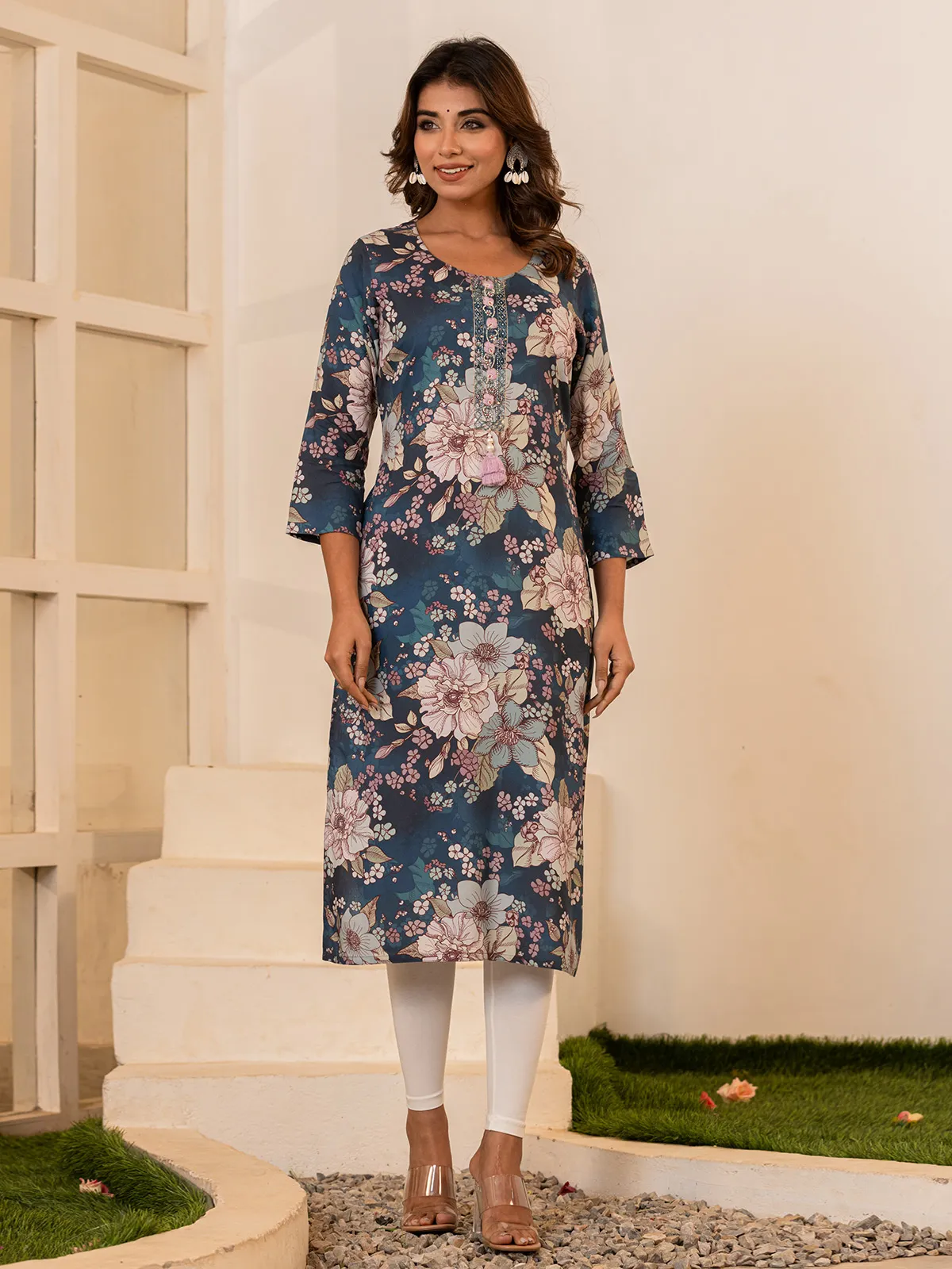 Stunning cotton blue printed kurti