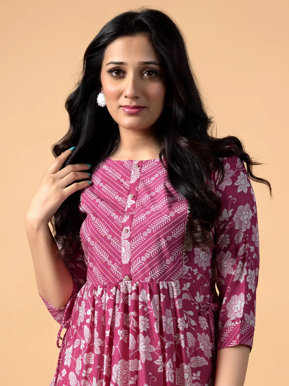 Stunning cotton magenta printed kurti