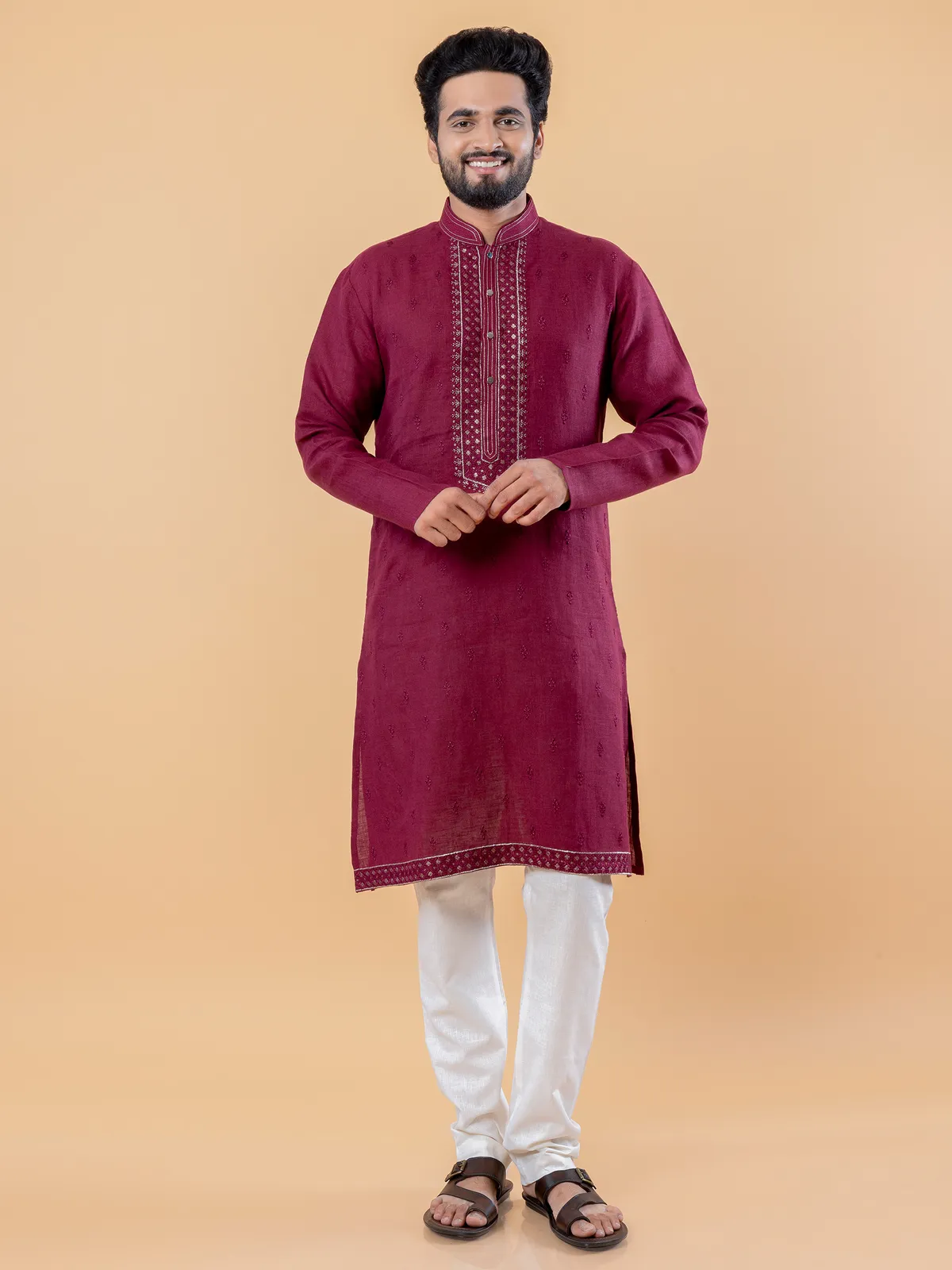 Stunning cotton maroon kurta suit