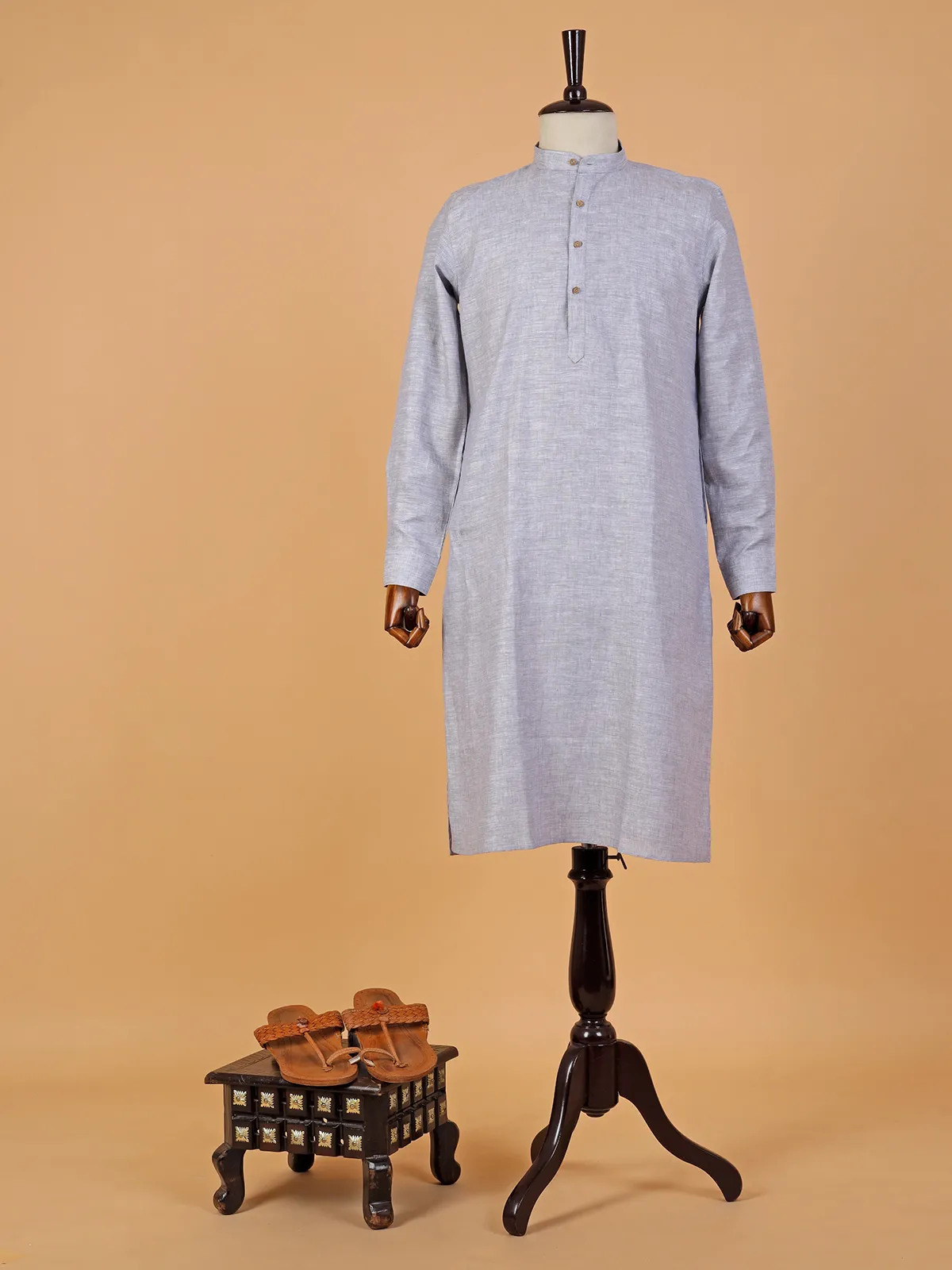 Stunning cotton plain  Men Kurta pajama in grey