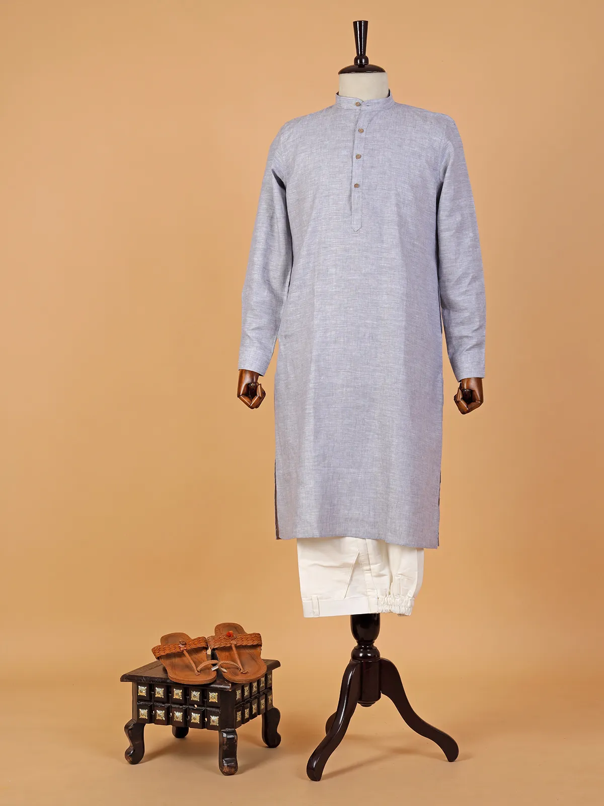 Stunning cotton plain  Men Kurta pajama in grey