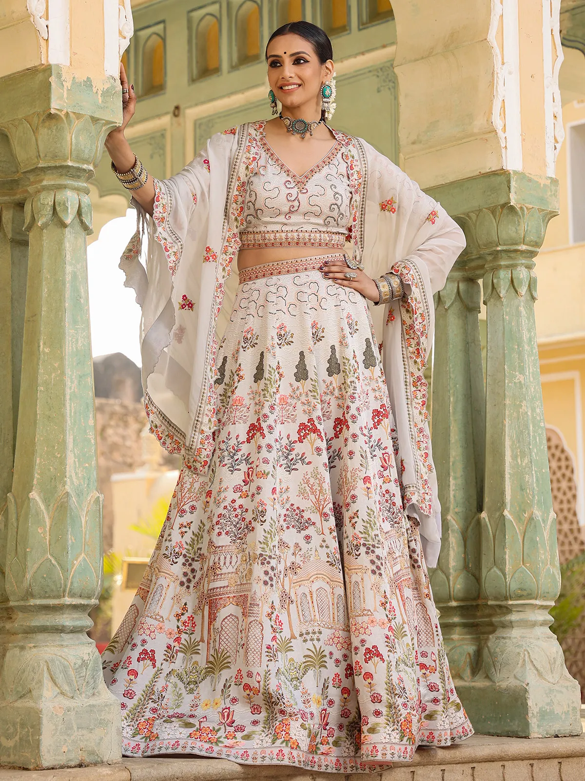 Stunning cream linen satin lehenga choli