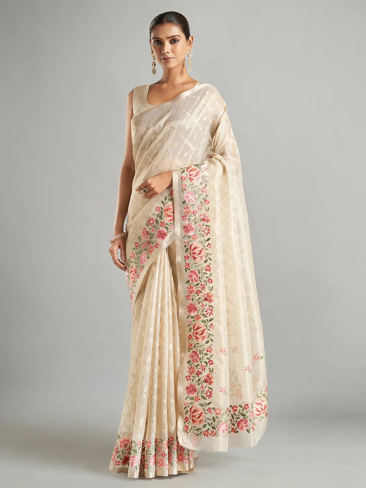 Stunning cream organza saree