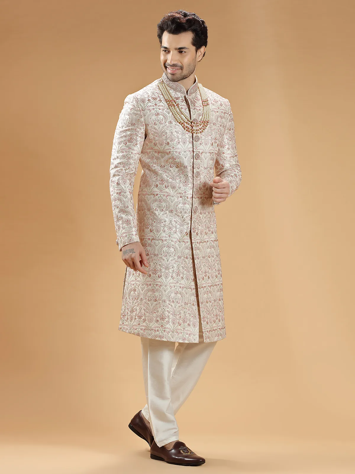 Stunning cream raw silk sherwani