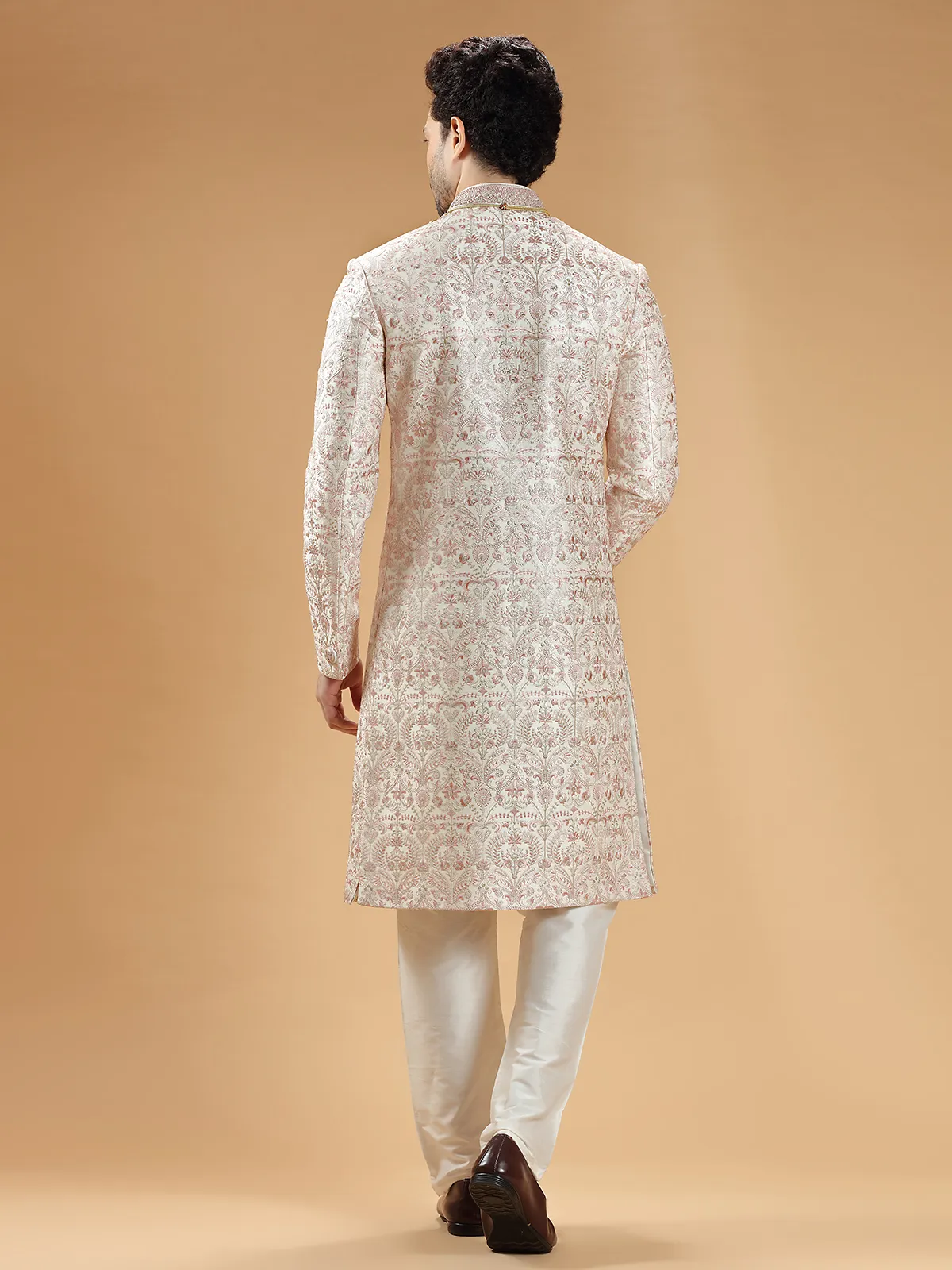 Stunning cream raw silk sherwani