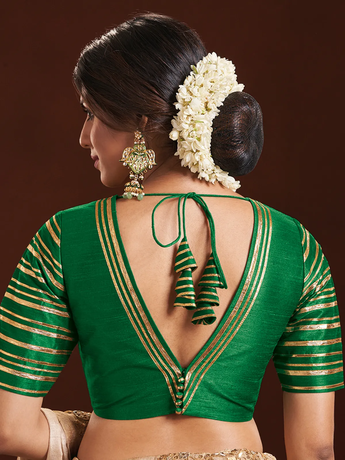 Stunning dark green raw silk blouse