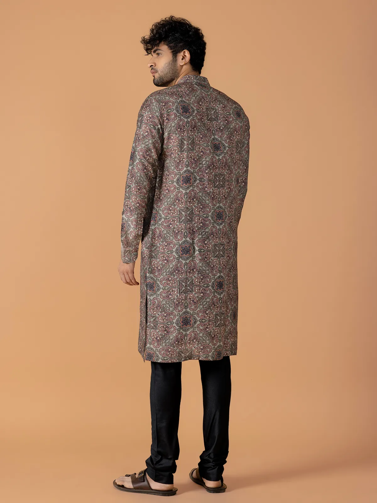 Stunning dark grey printed kurta suit