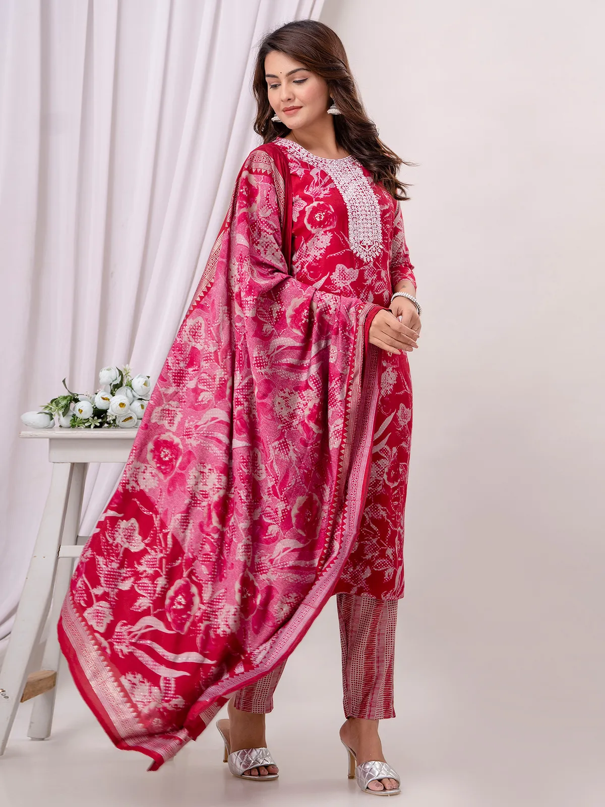 Stunning dark pink cotton kurti set