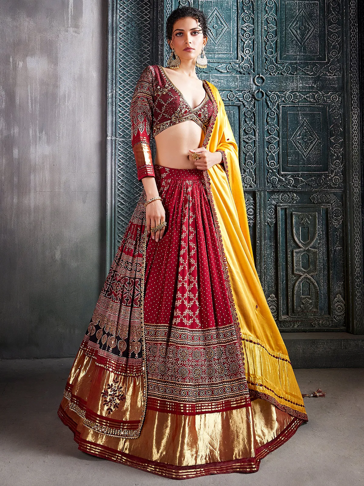Stunning gaji silk maroon lehenga choli