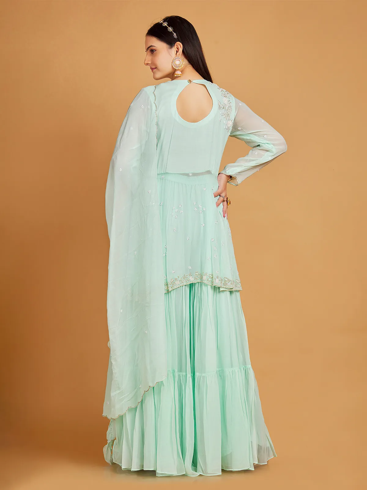 Stunning georgette mint green palazzo suit