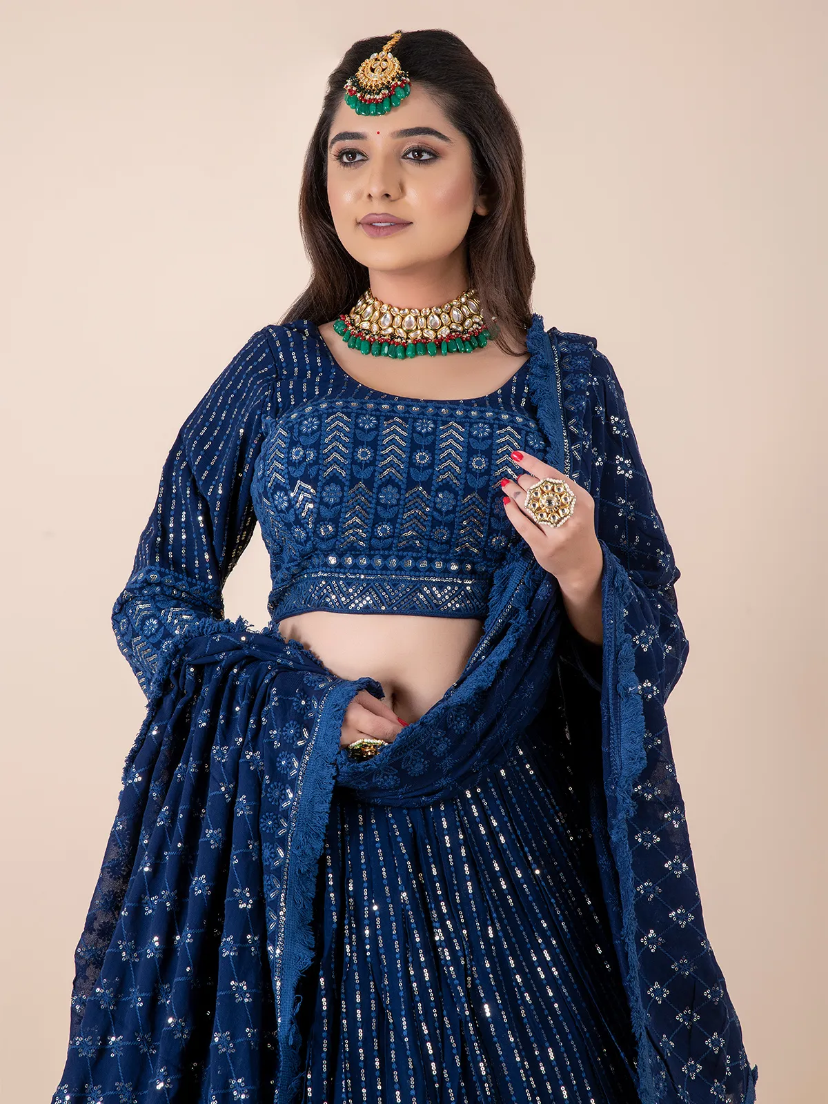 Stunning georgette navy lehenga choli