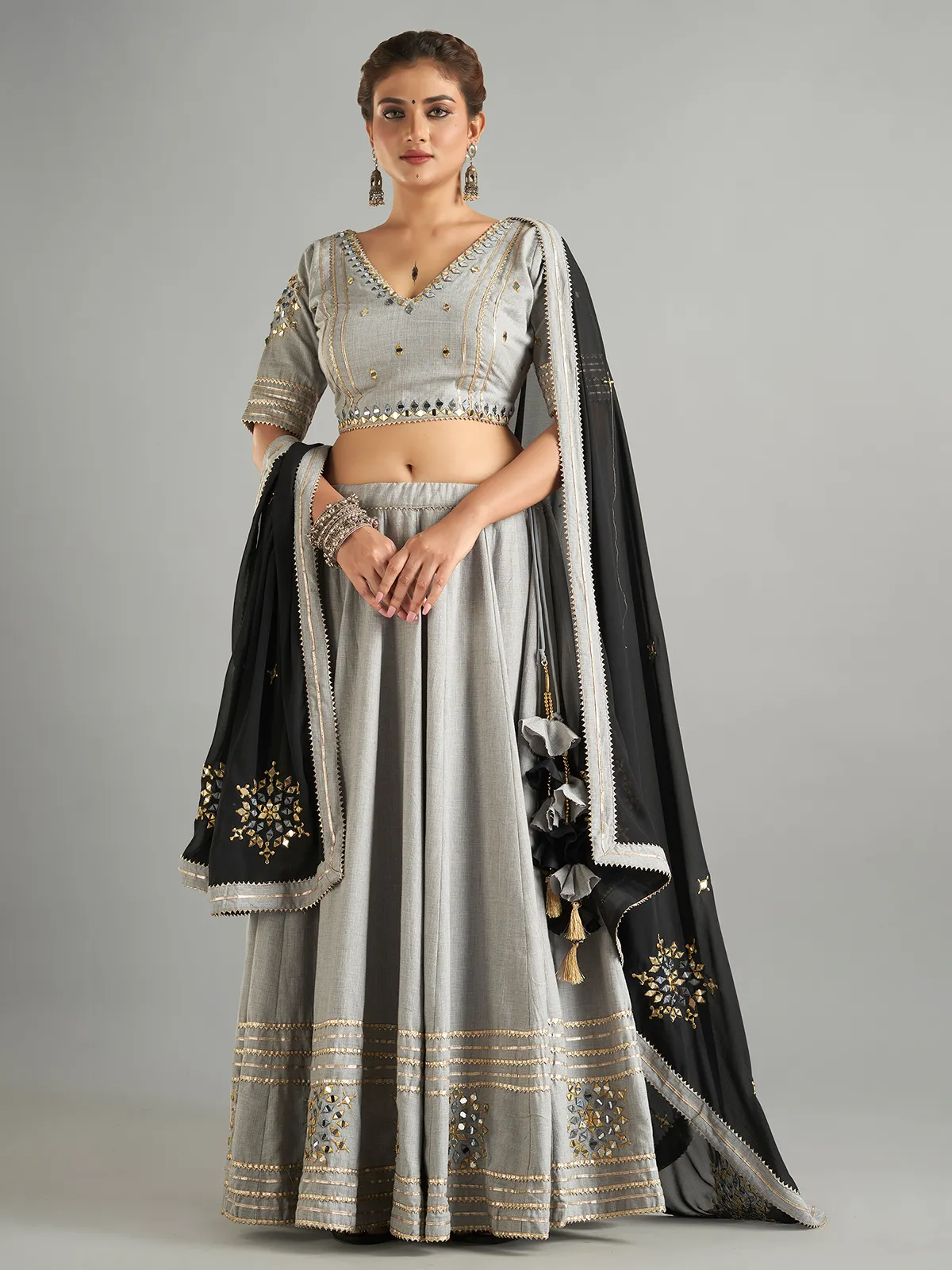 Stunning grey cotton lehenga choli