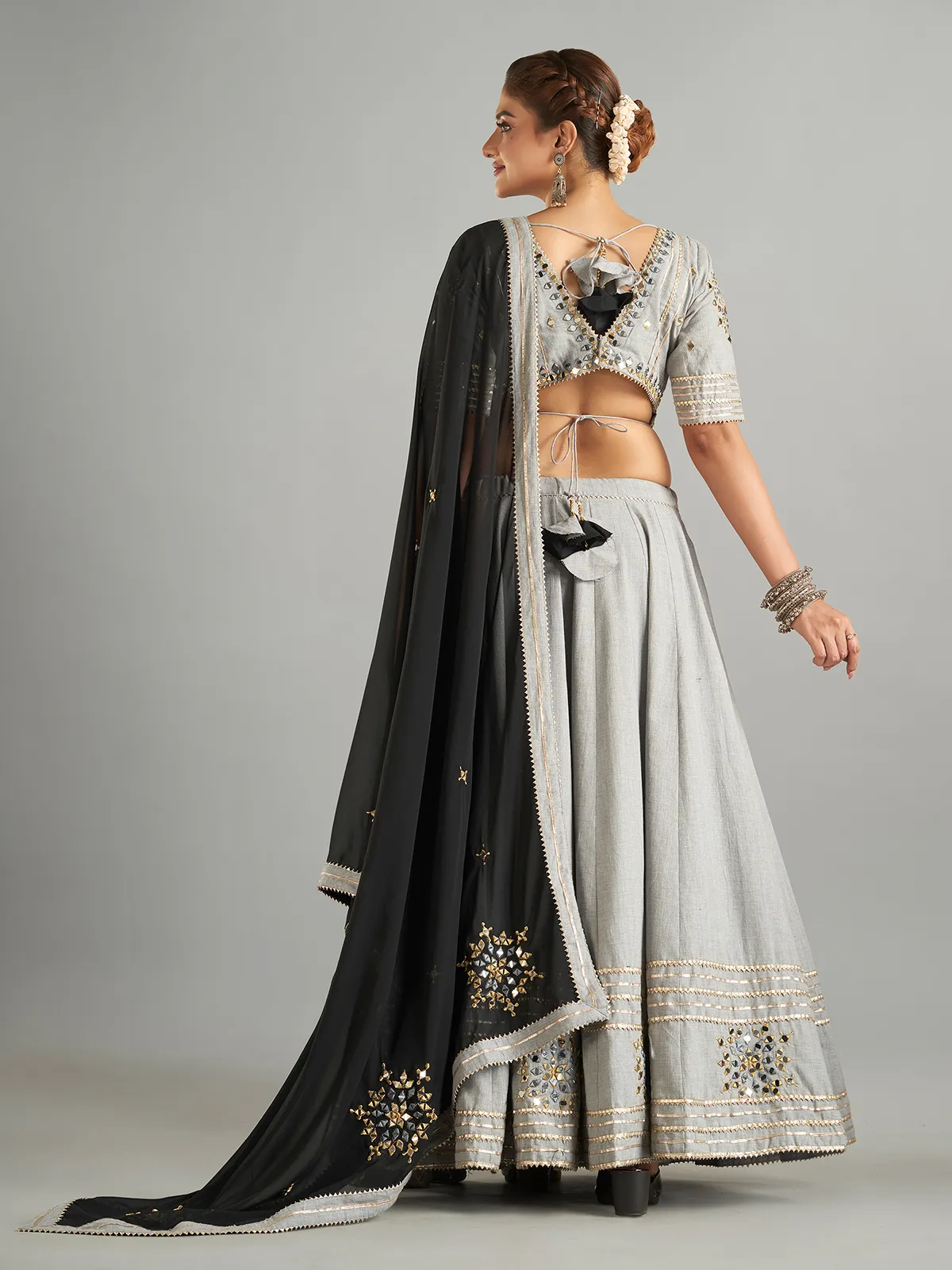 Stunning grey cotton lehenga choli