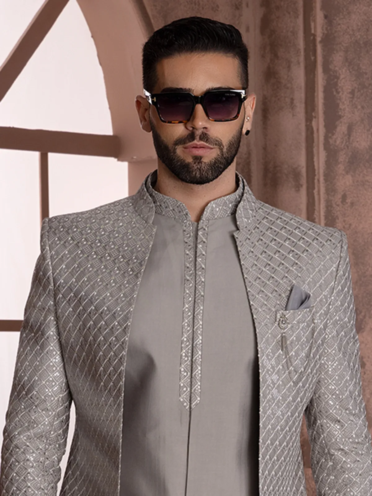 Stunning grey embroidery indowestern