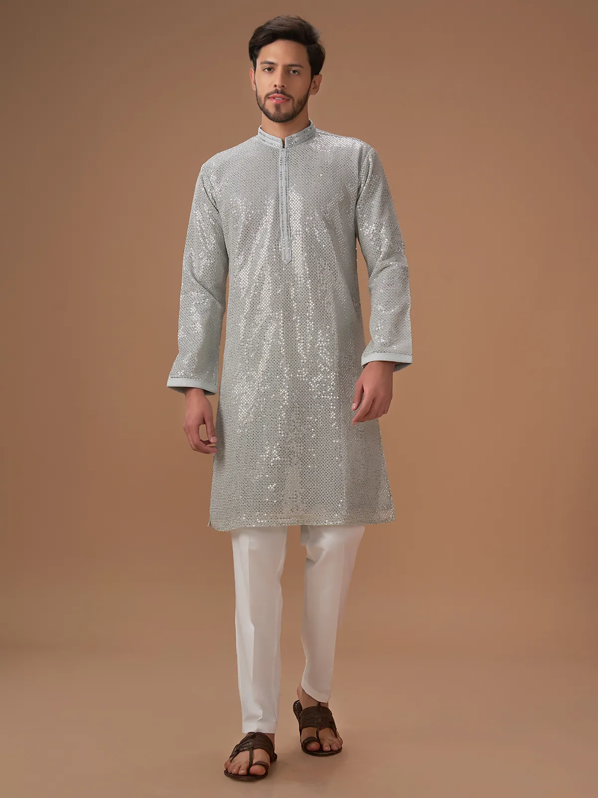 Stunning grey georgette kurta suit