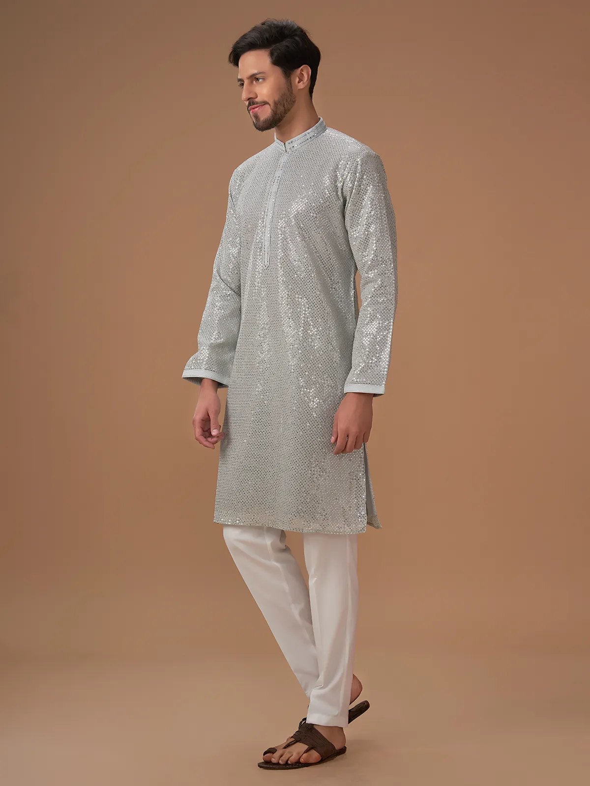 Stunning grey georgette  Men Kurta pajama