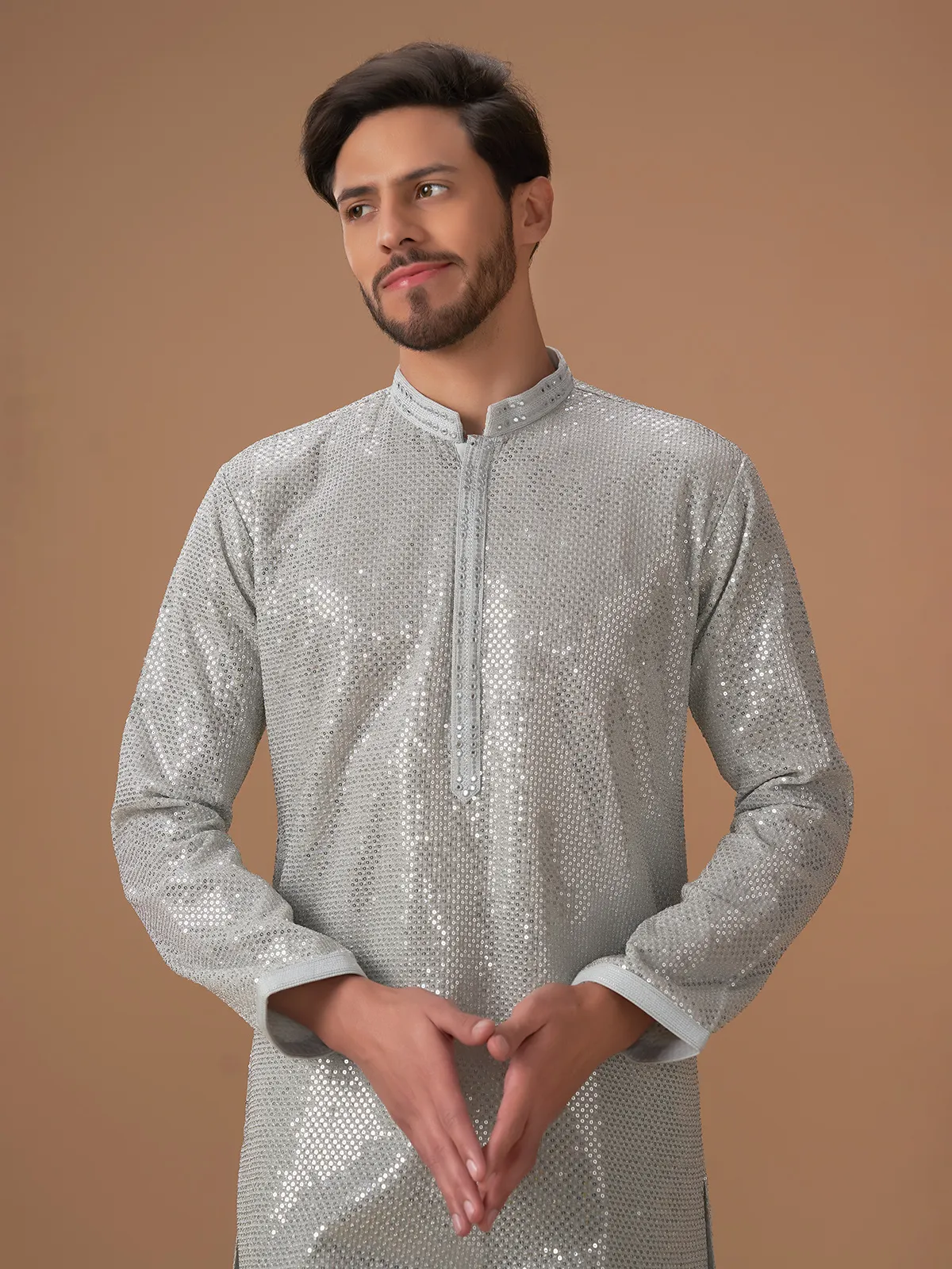 Stunning grey georgette  Men Kurta pajama