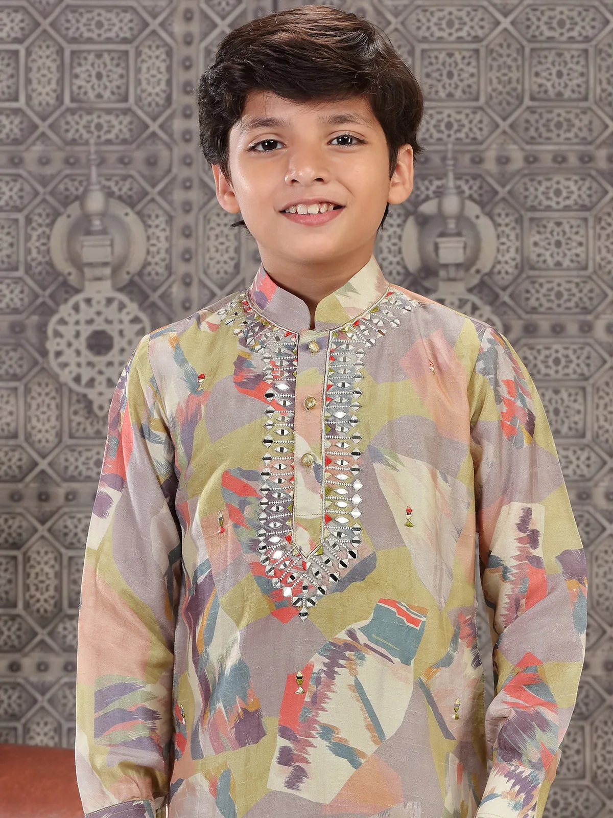 Stunning grey printed kurta suit