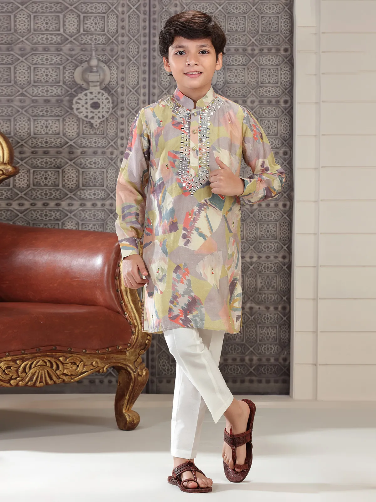 Stunning grey printed kurta suit