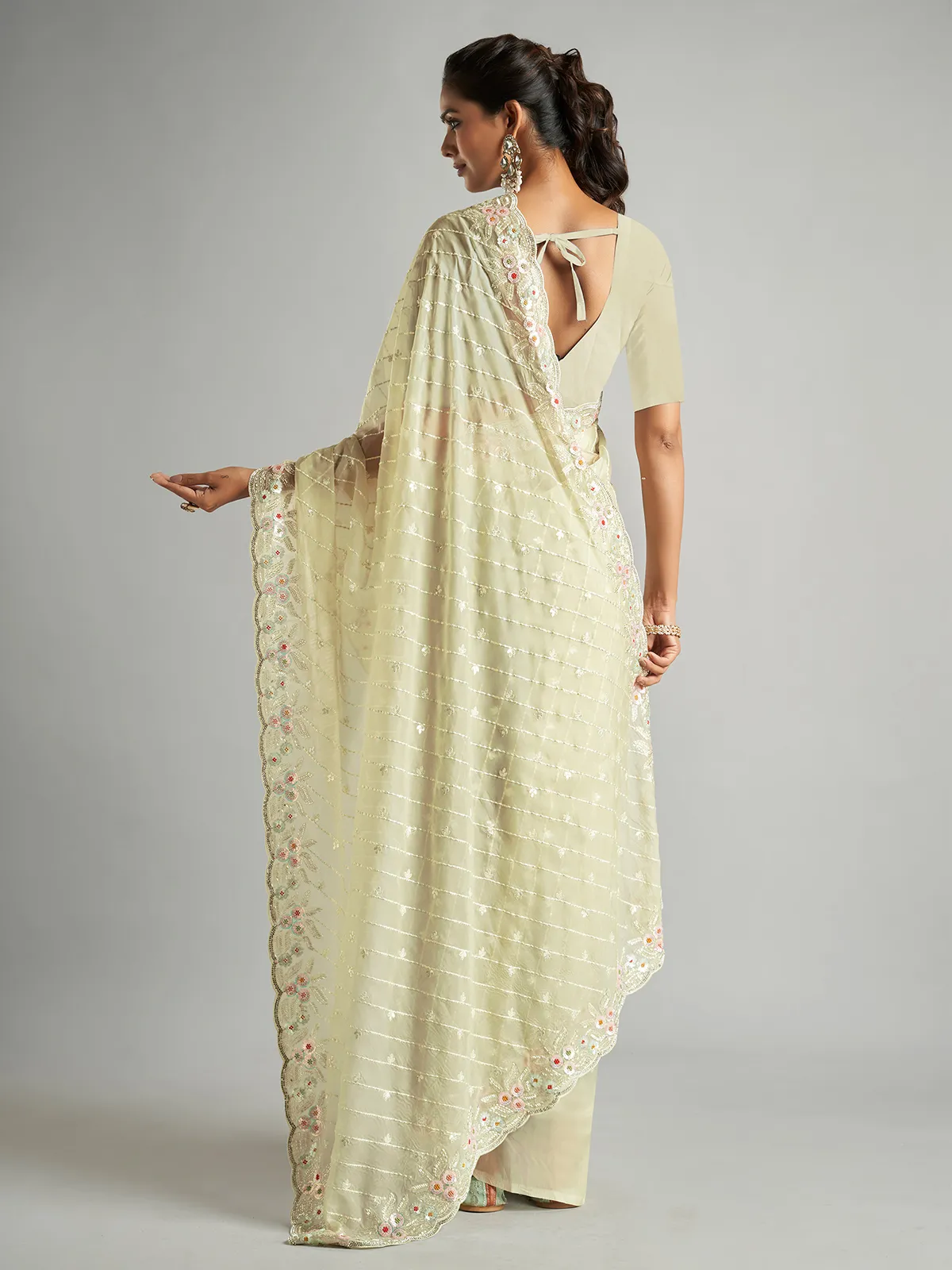 Stunning light green organza saree