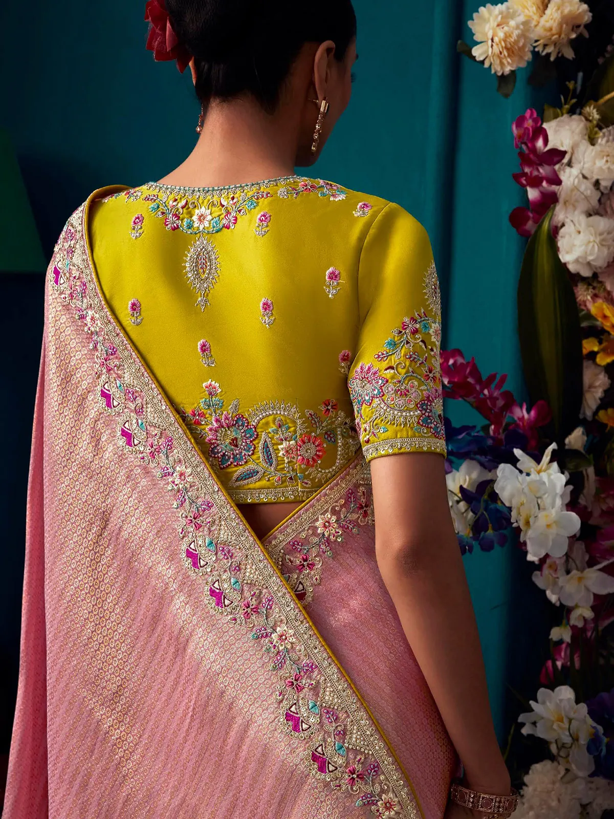 Stunning light pink banarasi silk saree