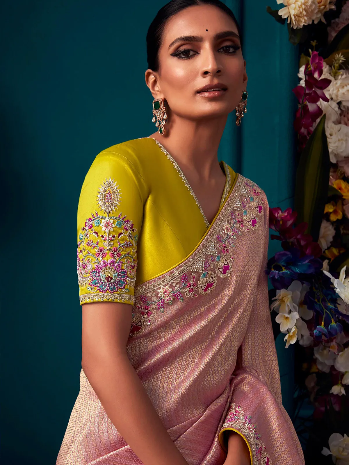 Stunning light pink banarasi silk saree