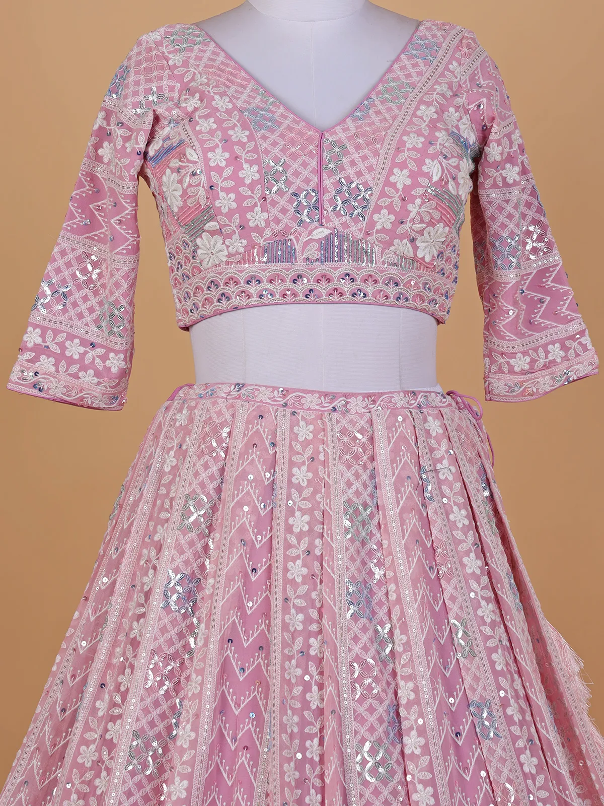 Stunning light pink embroidery lehenga choli