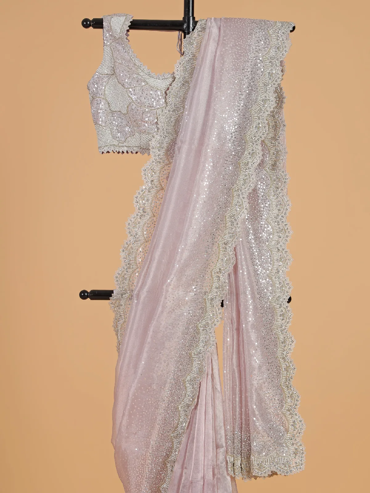 Stunning light pink organza saree