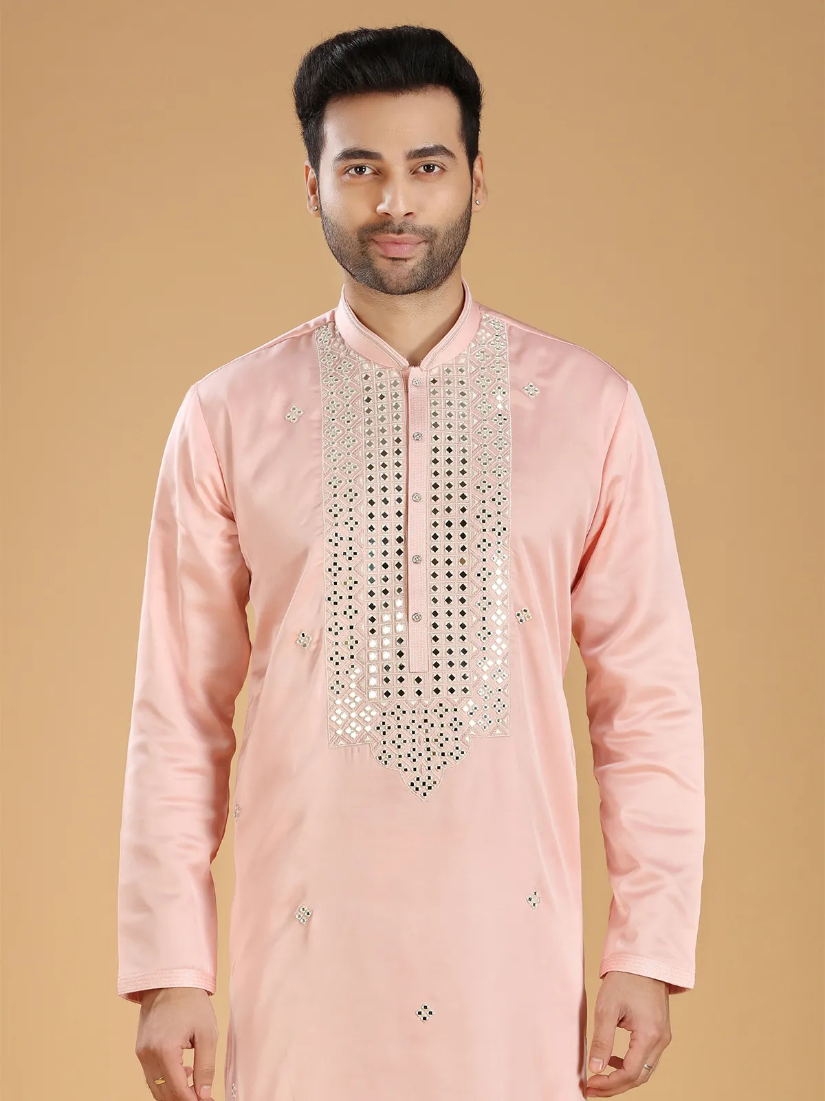 Stunning light pink silk festive  Men Kurta pajama