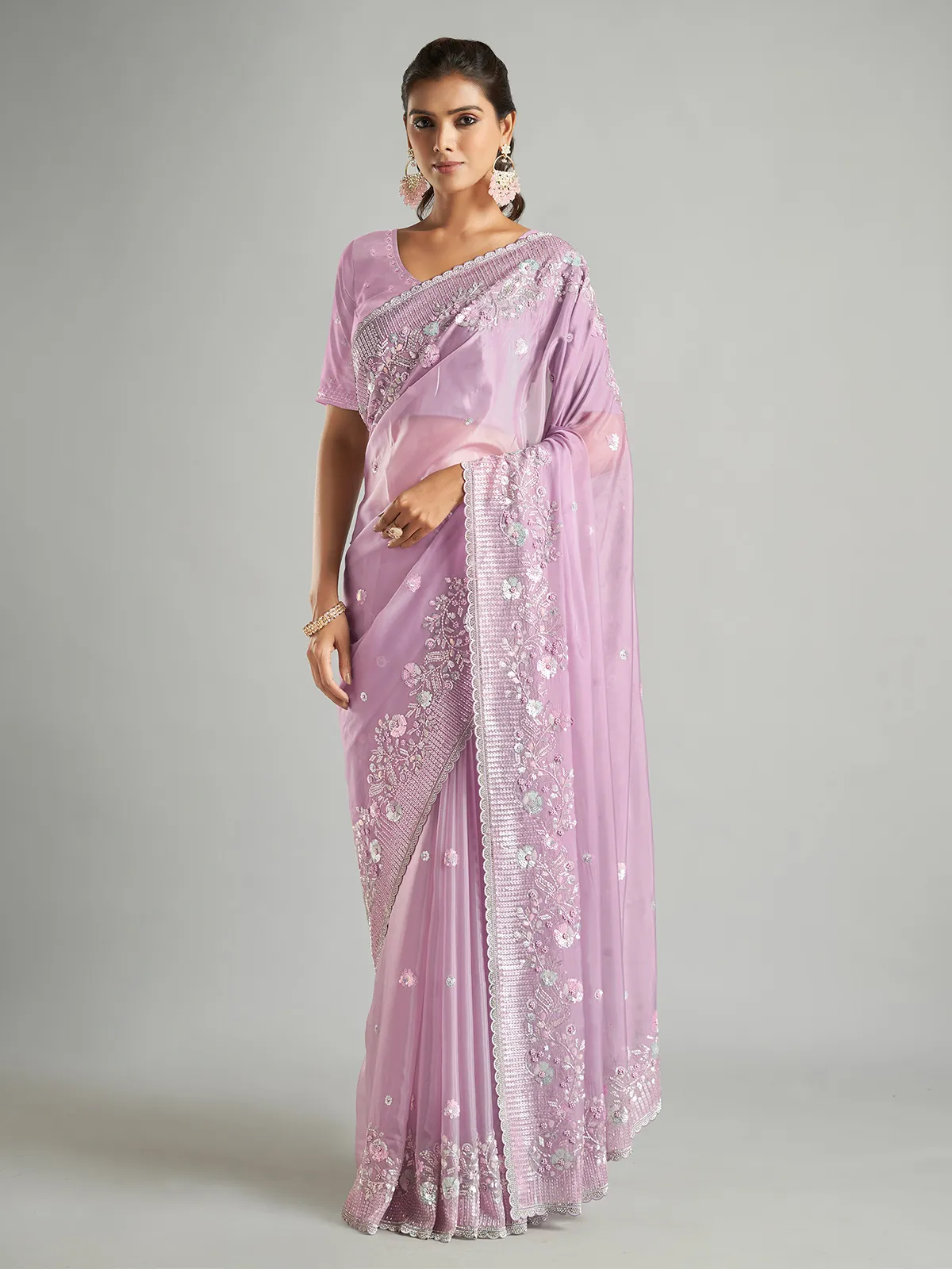 Stunning light purple organza saree