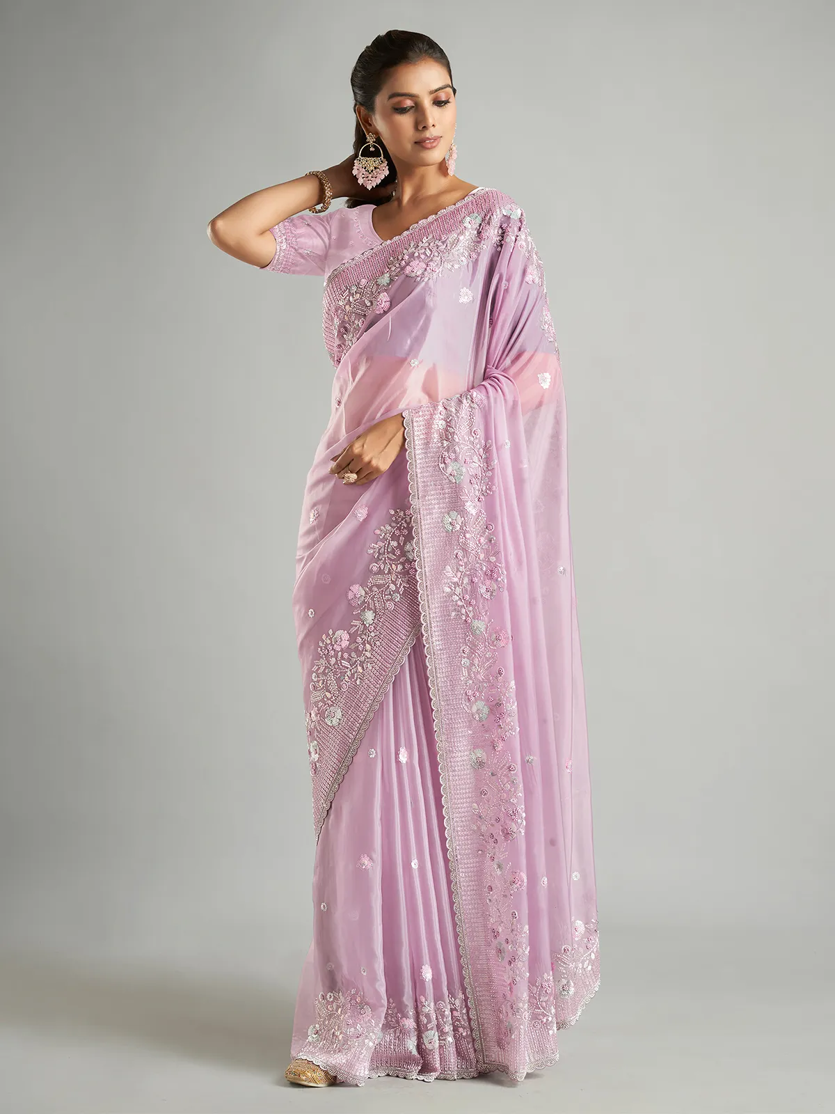 Stunning light purple organza saree