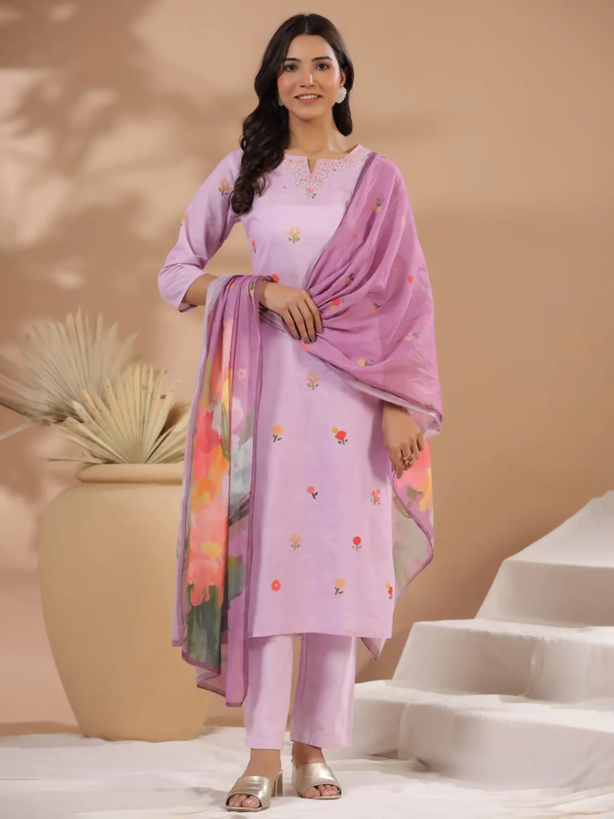 Stunning lilac purple cotton kurti set