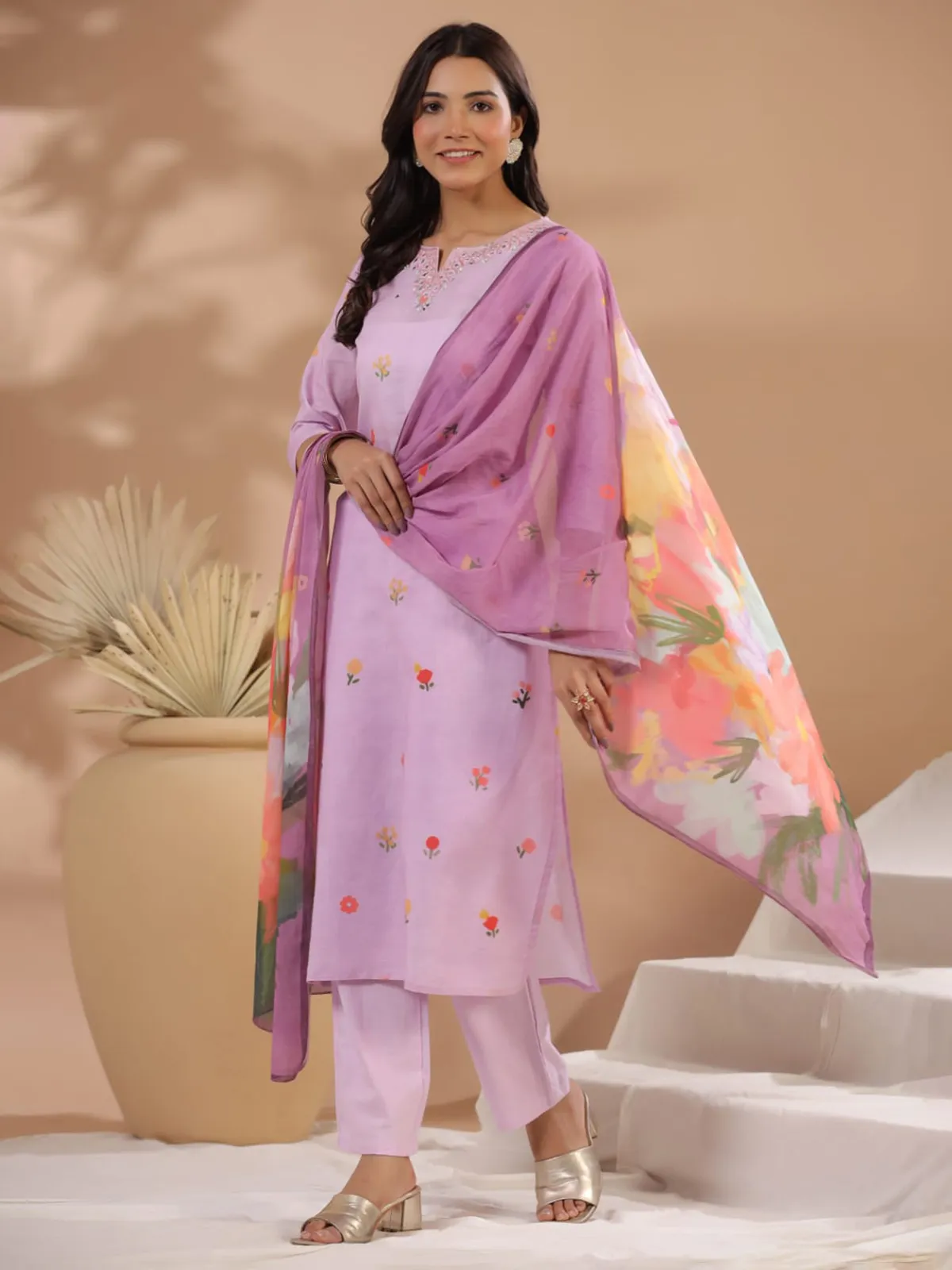 Stunning lilac purple cotton kurti set
