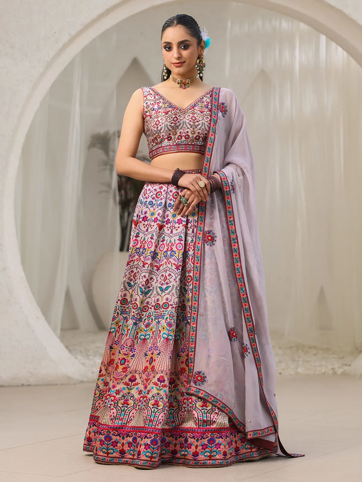 Stunning lilac purple printed lehenga choli