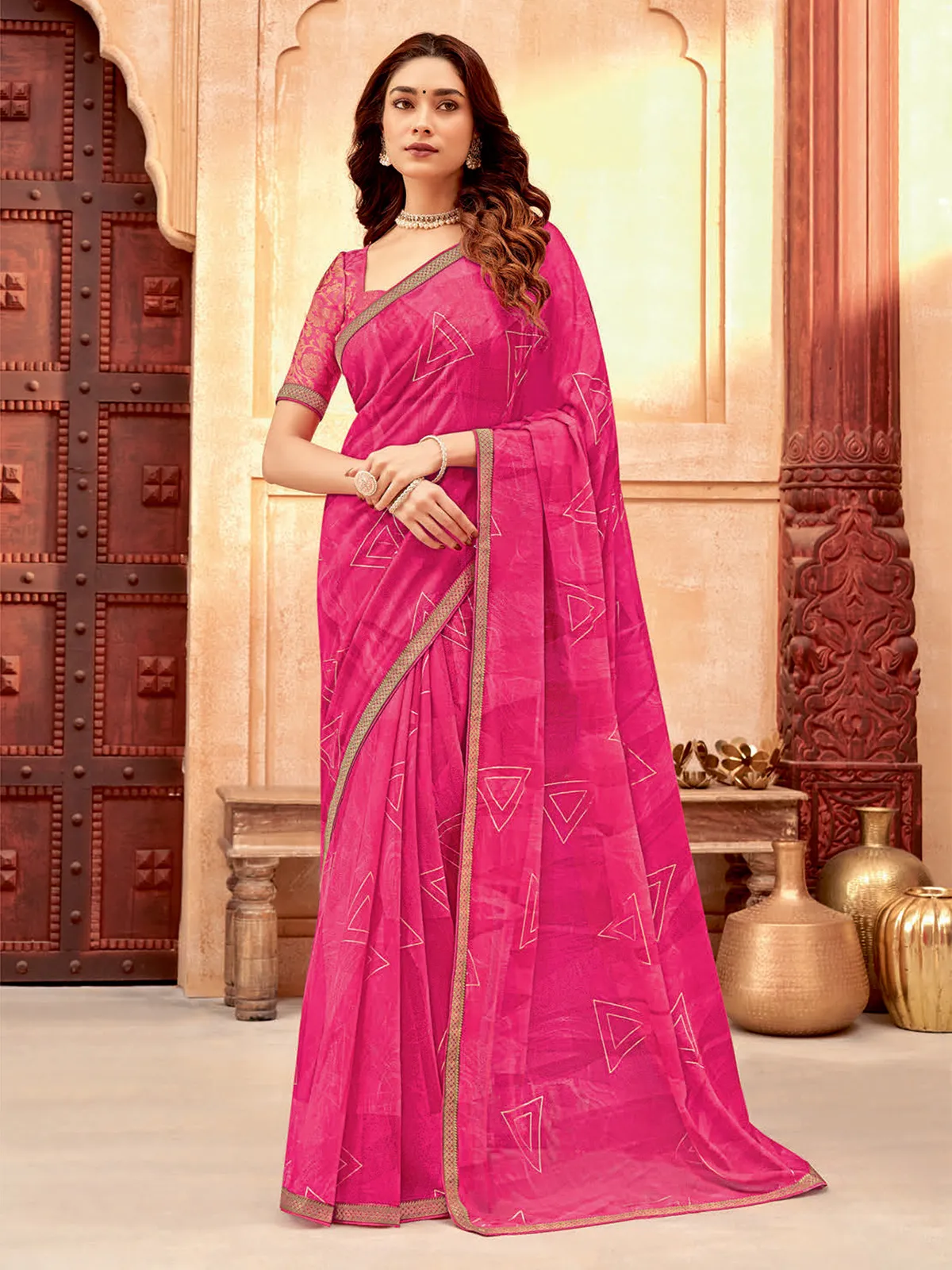 Stunning magenta georgette saree